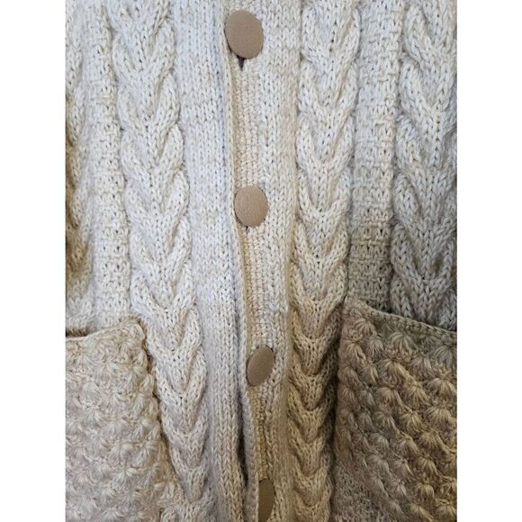 Hand knit cream/tan heavy button up cardigan.  Size 3X. - Picture 2 of 3